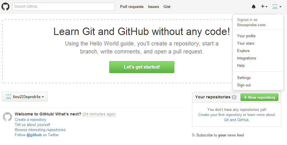 点击进入Github的帐户配置页面