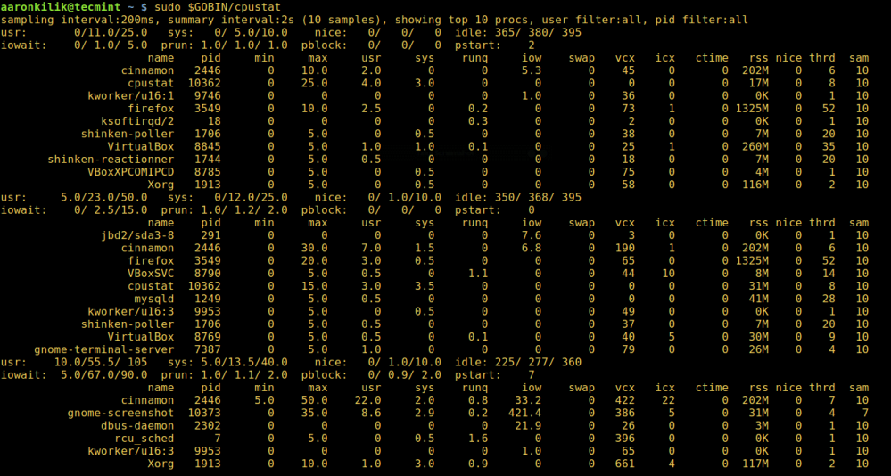 cpustat：在 Linux 下根据运行的进程监控 CPU 使用率