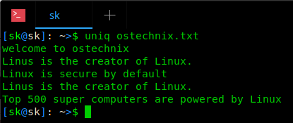 Linux uniq command example Linux uniq command example