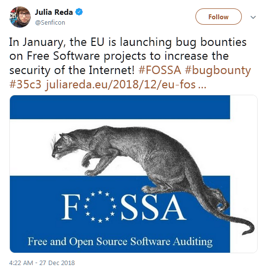 欧盟即将在免费开源软件项目中推行“漏洞赏金”欧盟即将在免费开源软件项目中推行“漏洞赏金”