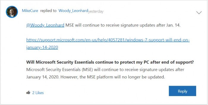 Win7停止支持后 MSE将会继续获得签名更新Win7停止支持后 MSE将会继续获得签名更新
