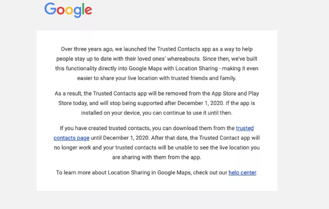 谷歌将停止对其紧急位置共享应用Trusted Contacts的支持谷歌将停止对其紧急位置共享应用Trusted Contacts的支持