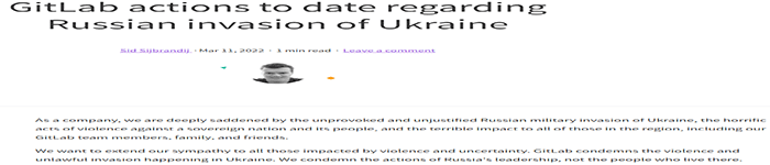 战争影响，GitLab已暂停在俄的新业务
