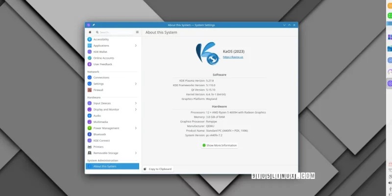 KaOS Linux 2023.09 新增 KDE Gear 23.08，将焦点转向 KDE Plasma 6 ISOKaOS Linux 2023.09 新增 KDE Gear 23.08，将焦点转向 KDE Plasma 6 ISO
