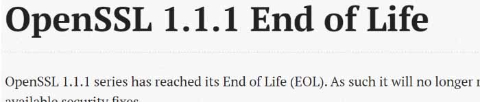 OpenSSL 1.1.1 生命周期已经结束